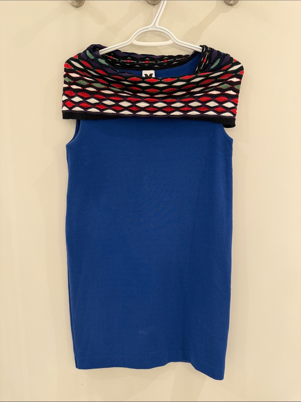 Missoni Cobalt Blue Sleeveless Mini with Multicolor Foldover Yoke
